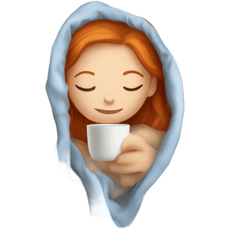 girl with Ginger hair inside a blanket sipping coffee eyes closed emoji