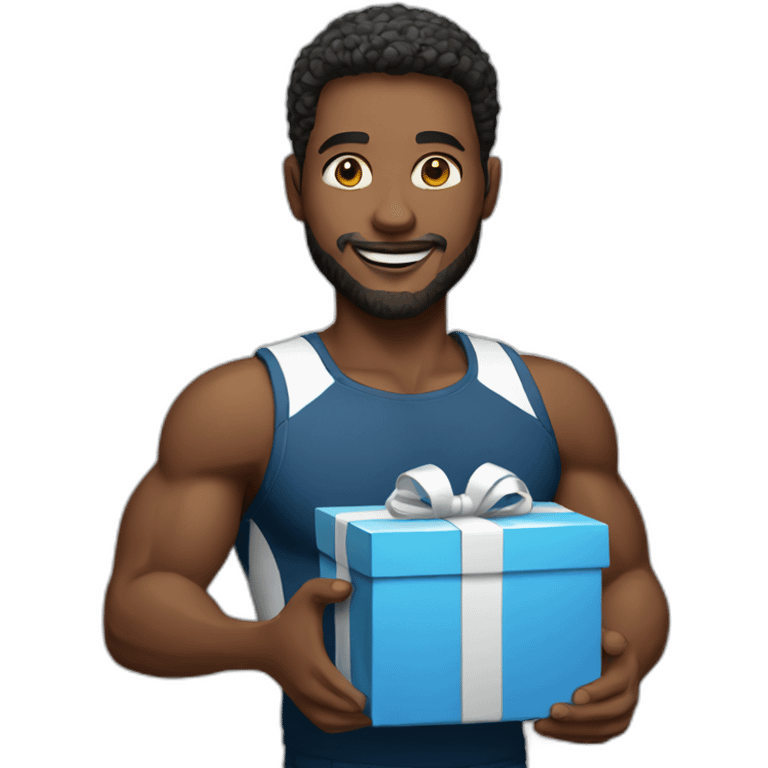 A white man in sportswear giving a gift emoji