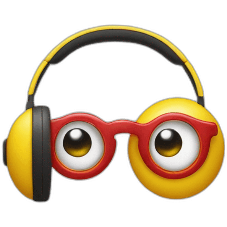 a yellow and circleface emoji in gogles and red headphone emoji