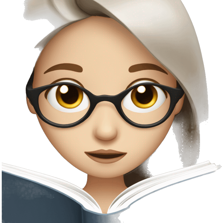 A pale girl with grey eyes and long brown hair reading a book  emoji