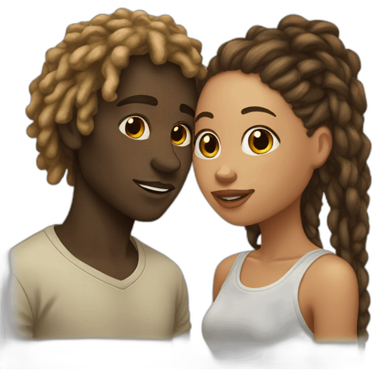 Light skinned man with locs kiss dark skinned girl with acne emoji