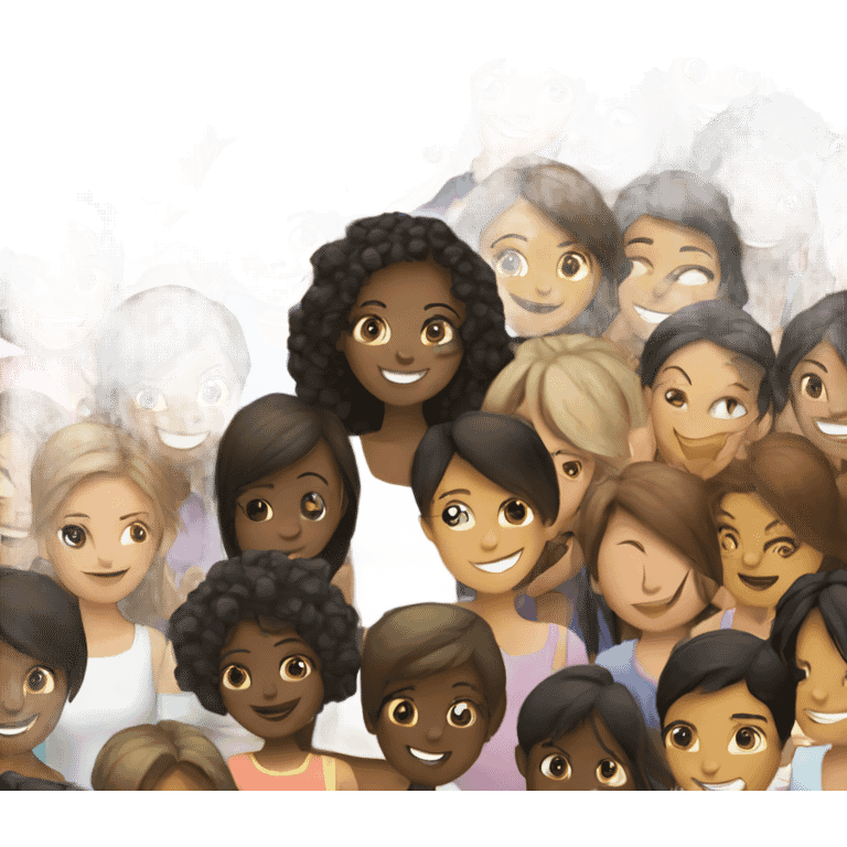 Smiling girls in a crowded scene emoji