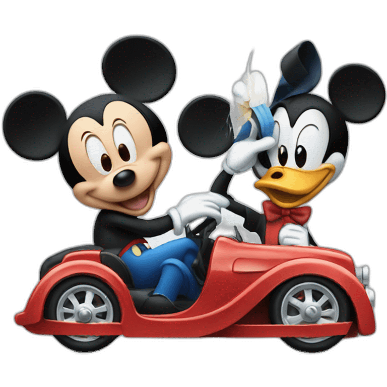 mickey mouse and donald duck driving emoji