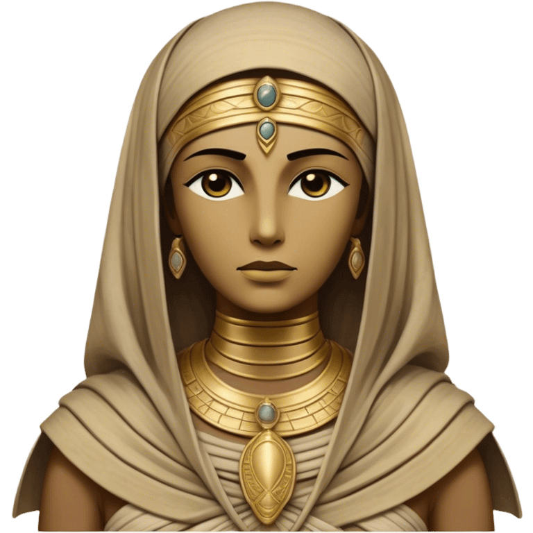 Cinematic Noble Mummy Portrait Emoji, Regal and timeless, with a meticulously wrapped, ancient form in muted earth tones accented by faded gold, exuding an air of forgotten majesty and solemn duty, simplified yet elegant with intricate bandage details, highly detailed and softly glowing, evoking the dignified mystery of an eternal sentinel guarding long-lost secrets! emoji