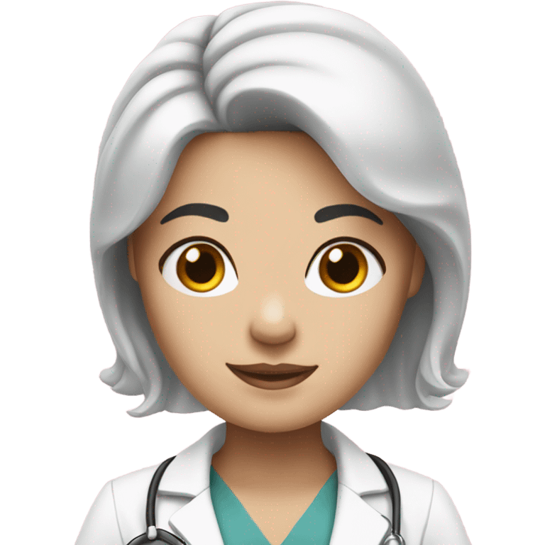 White female doctor with black hair and pink accessories emoji