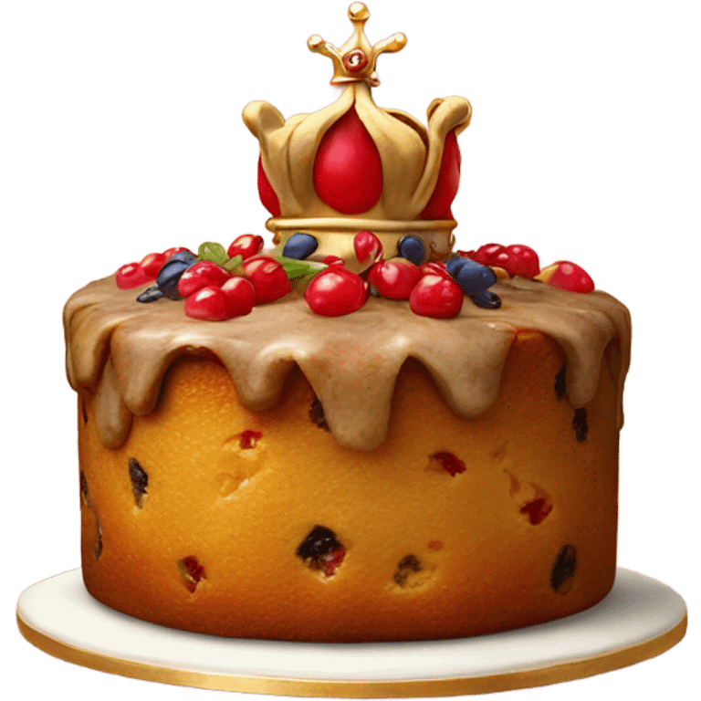 Old fashioned fruit cake with a royal crown emoji