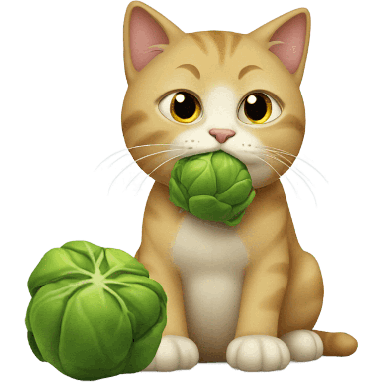 Sad cat eating Brussels sprouts emoji