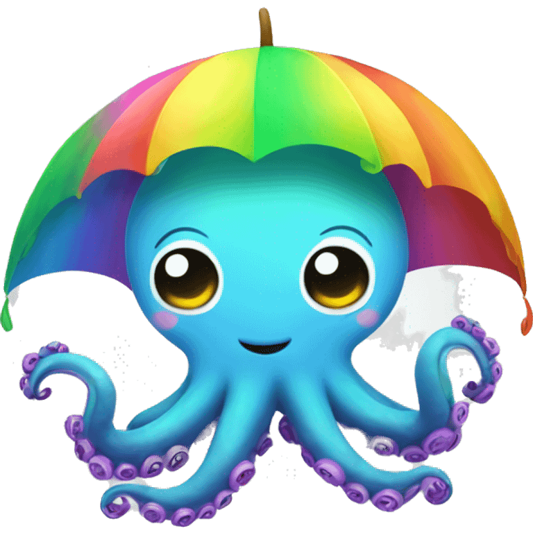 Kawaii vine octopus with rainbow leaves emoji