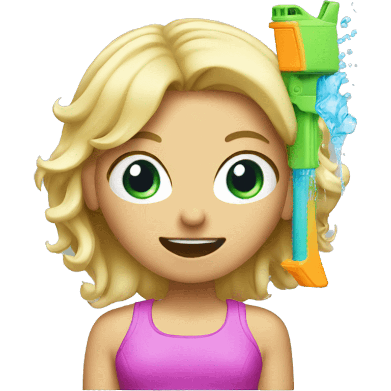 Blonde girl shoots her head with a water gun  emoji