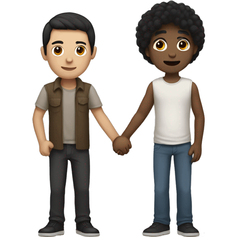 Tan man with black hair holding hands with white man with dark hair emoji