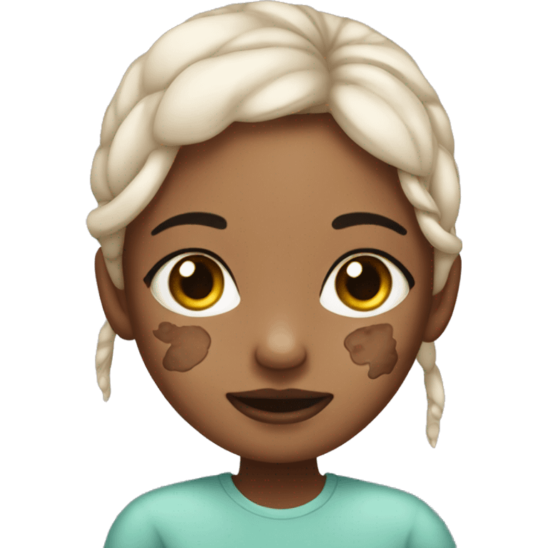 girl with vitiligo skin condition covering her face emoji