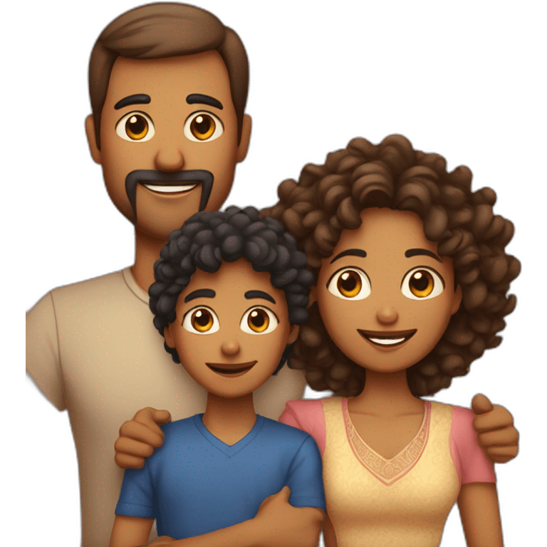 indian family with one dad and one son straight hair and one mom and one daughter curly hair emoji