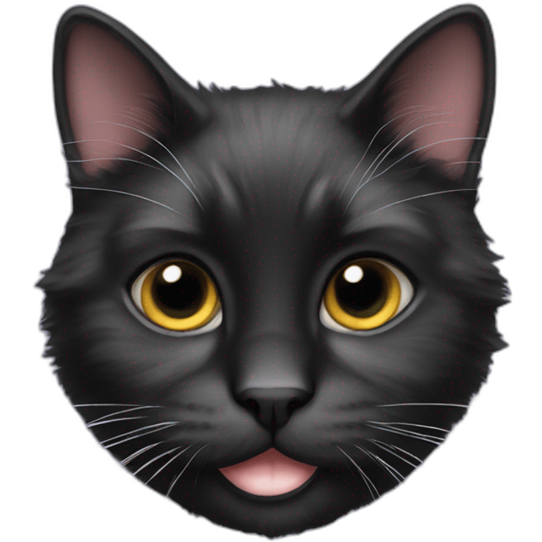 Fluffy black cat with a white chin emoji