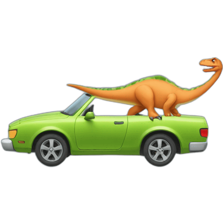 A dinosaur in a car emoji