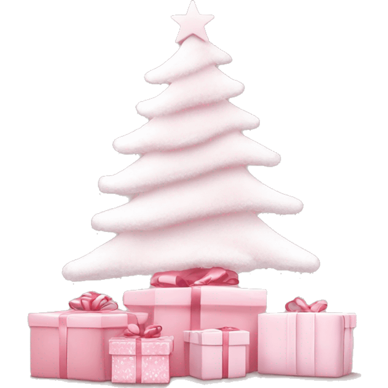 Light pink Christmas gifts under a white Christmas tree  emoji