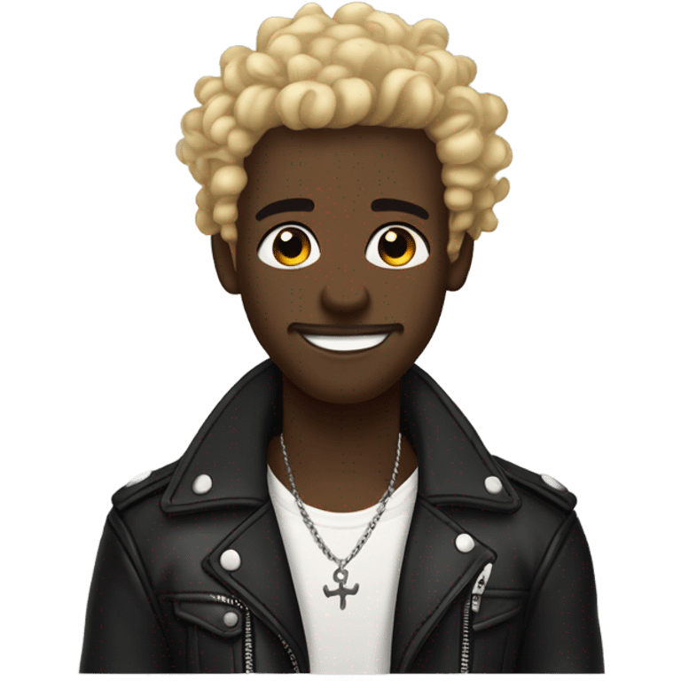 smiling darkskin boy hair in leather jacket with blonde curly hair and anchor beard and septum piercing and ear piercings  emoji