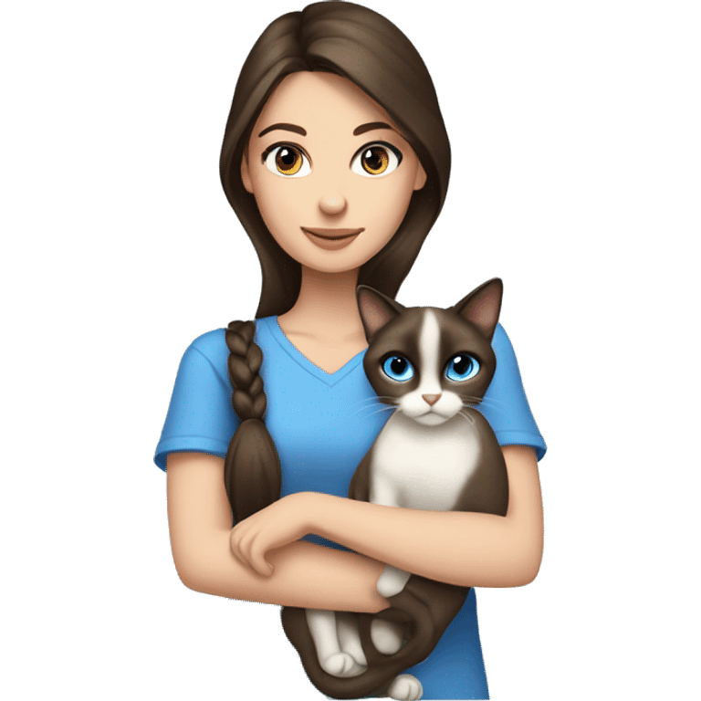 brunette girl blue eyes holding siamese cat emoji