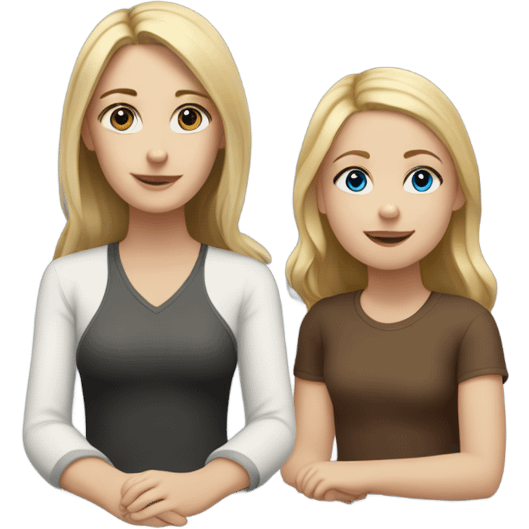 me (a white girl with brown hair) sitting with my daughter (a blonde with blue eyes) emoji