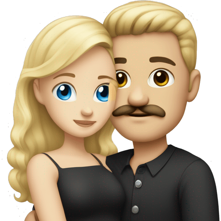 blonde blue eyed girl, hugging a man with black hair and black mustache emoji