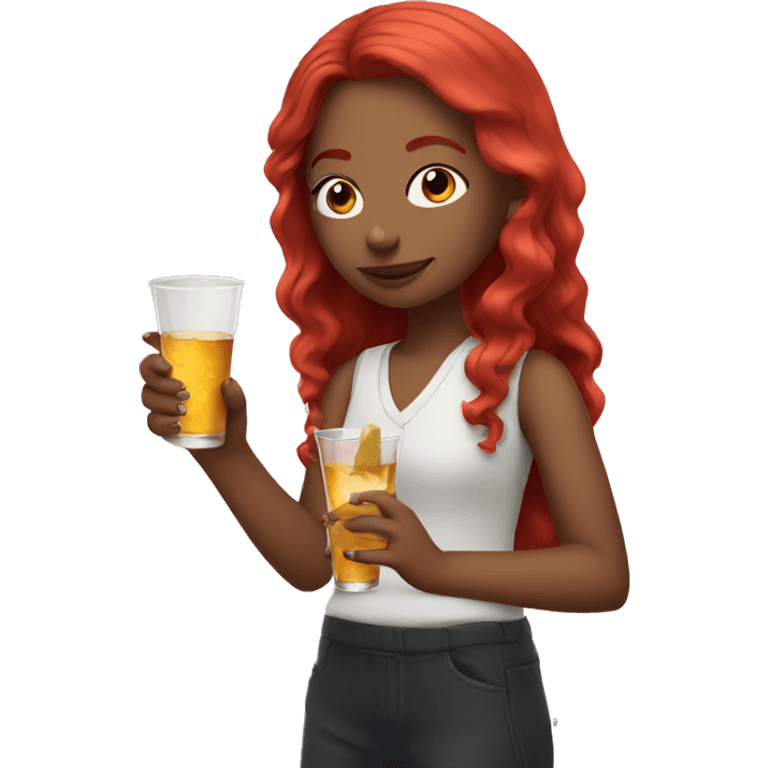 Girl with red hair holding shots emoji