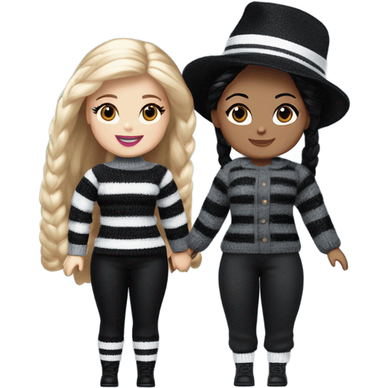 Bouclé Beauty Barbie, Wednesday Addams from academy, in dark-gray and black striped sweater and cute hat  emoji