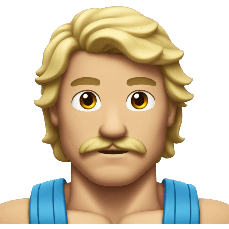 flexing muscular man with a mustache and a mullet emoji