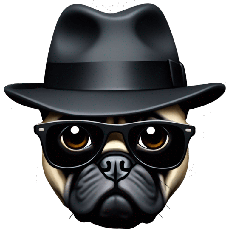 Pug mask from grand theft auto with black fedora and black sunglasses like the god father  emoji