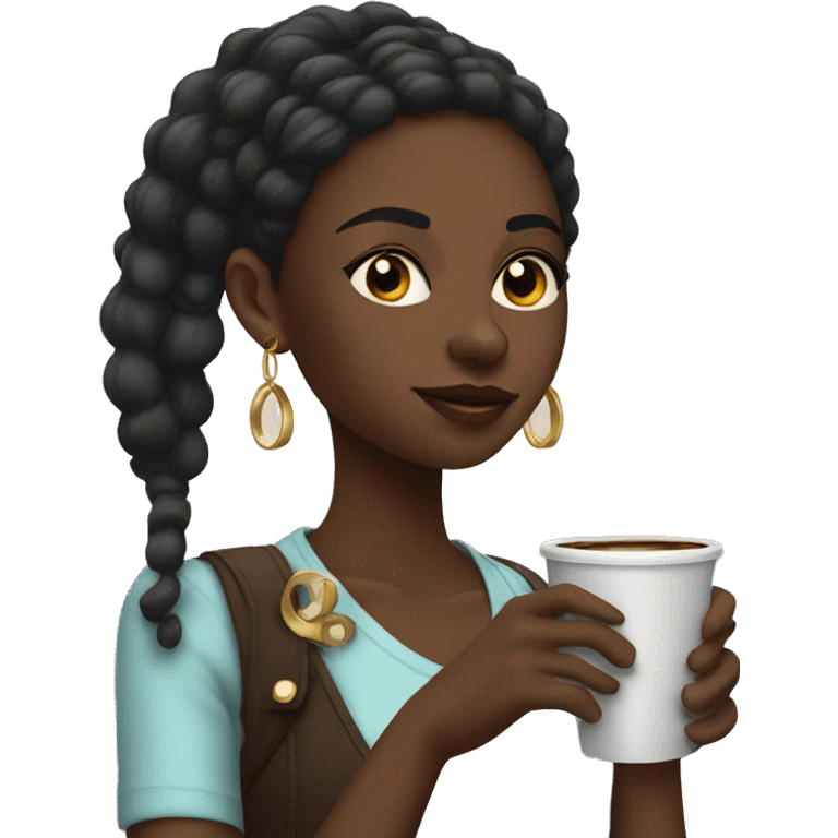 Black girl with earrings on drinking coffee emoji