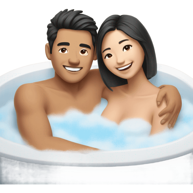 Asian Couple taking bath with bath bomb emoji