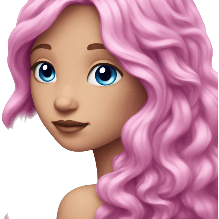 Fairy pink wavy long hair , blue eyes , purple wings  emoji