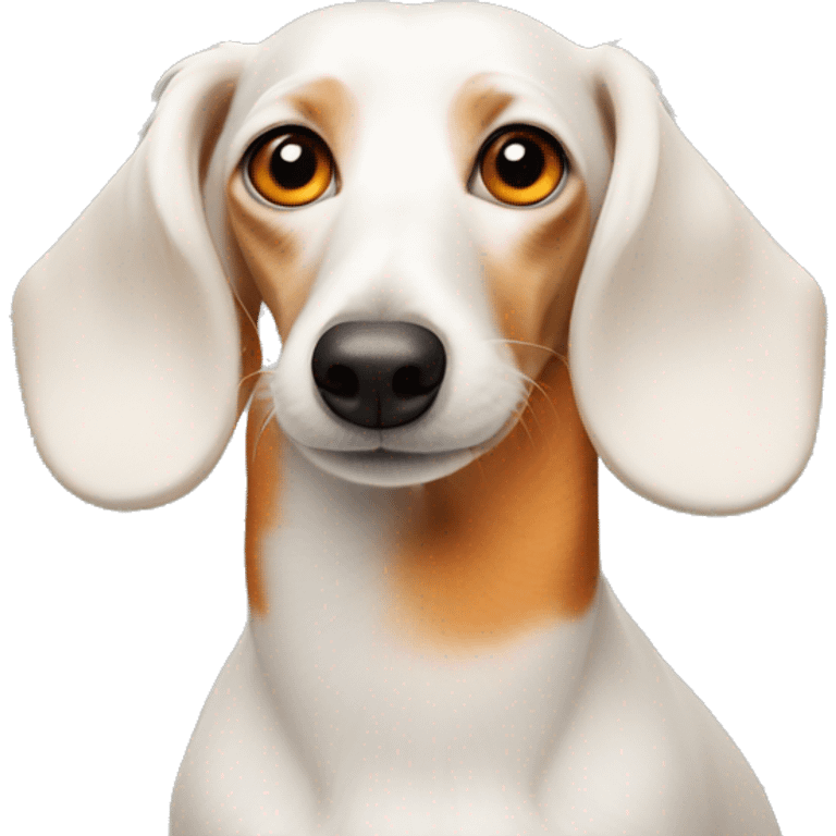 White dachshund with orange fur around her eyes and ears emoji