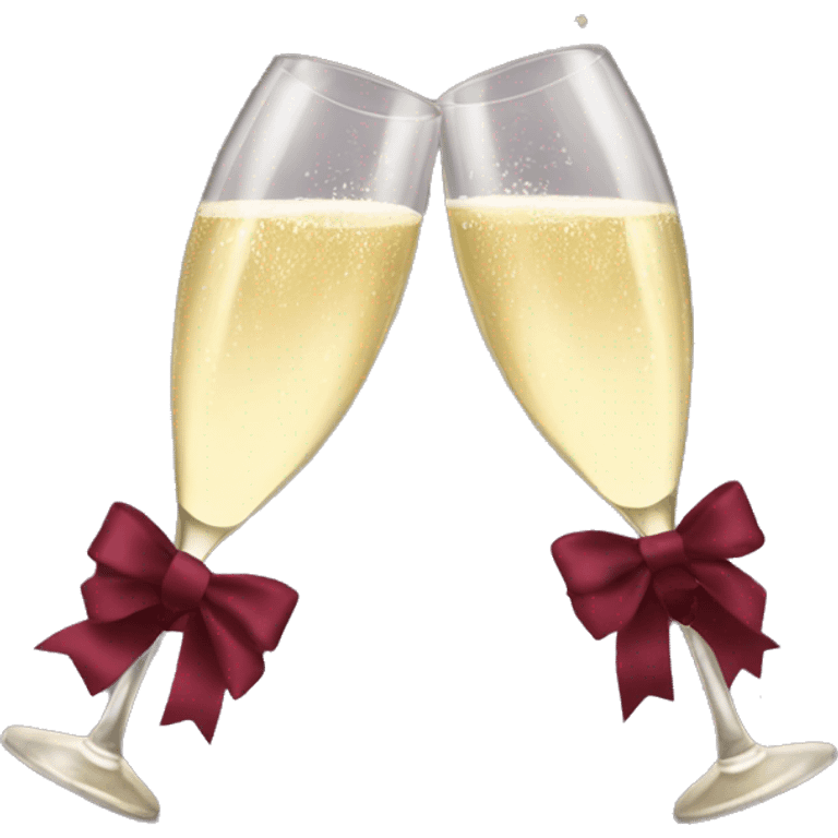 Two glasses of champagne cheering with burgundy bows emoji