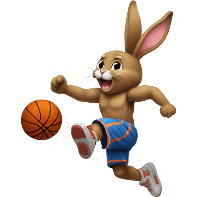 Bunny slam dunking basketball emoji