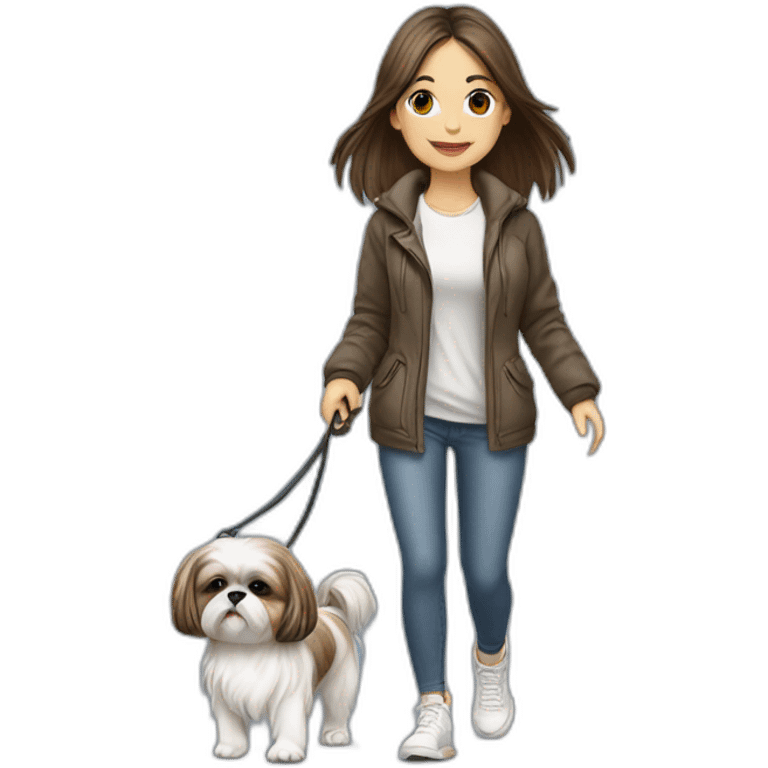 girl walking shih tzu on leash emoji