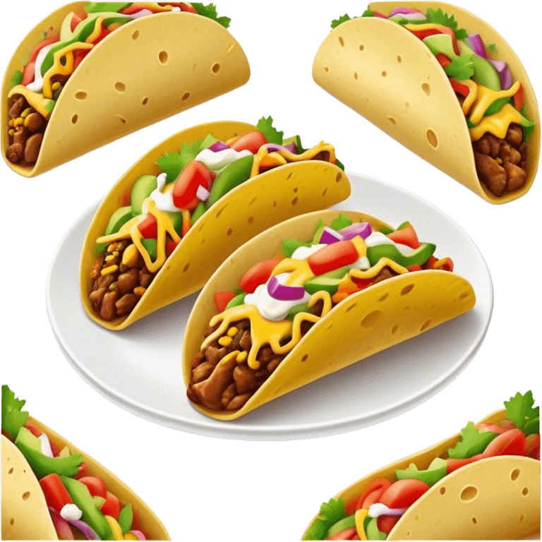 Cinematic vibrant tacos, warm soft shells filled with flavorful meats, fresh vegetables, cheese, and zesty salsa, colorful and lively, ultra-detailed and appetizing. emoji