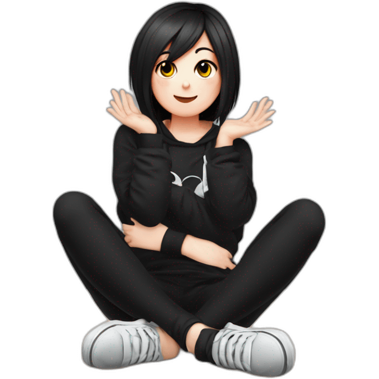 curvy emo girl sits on the floor straight view hands up black skirt белые трусики emoji