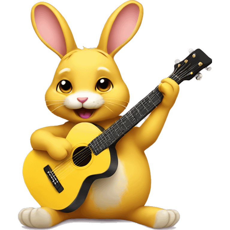 Cute rabbit playing yellow guitar emoji