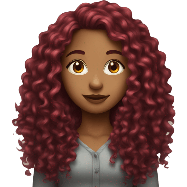 beautiful girl with long burgundy curly hair  emoji