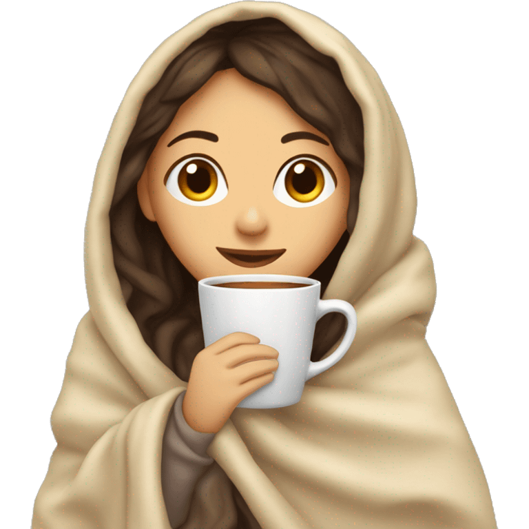 girl brunette inside a blanket sipping coffee eyes closed emoji