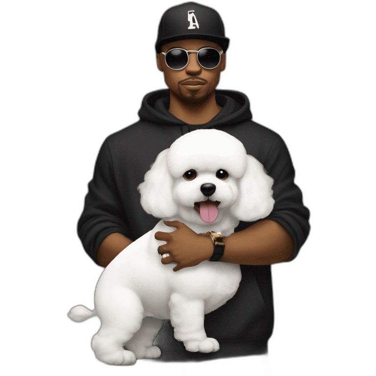 white male rapper flexing with a bichon emoji