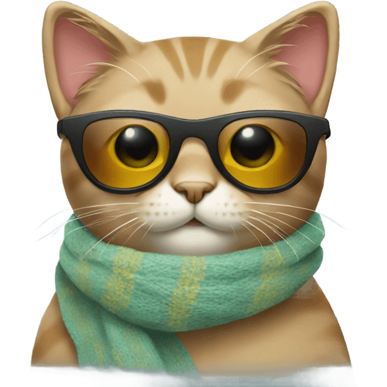 Cat wearing a scarf and sunglasses emoji