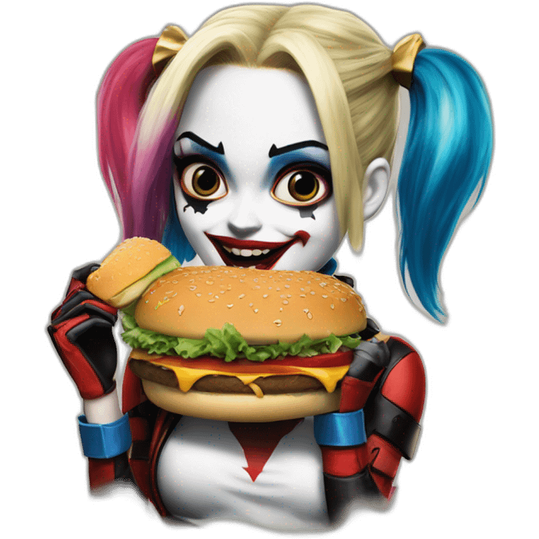 harley quinn in suicide squad eat a burger at Macdonnald emoji