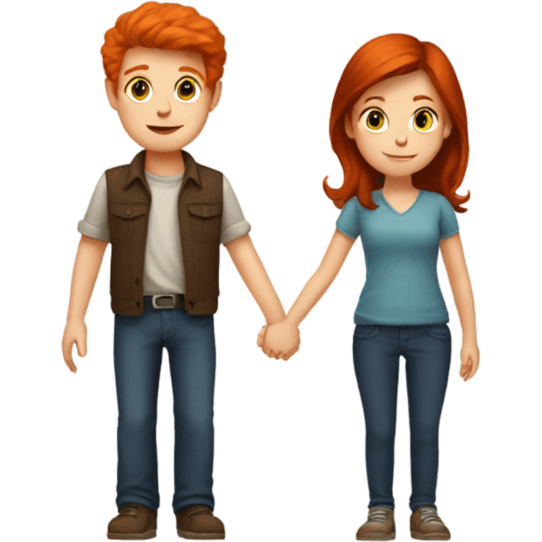 Read head girl and brunette boy holding hands  emoji