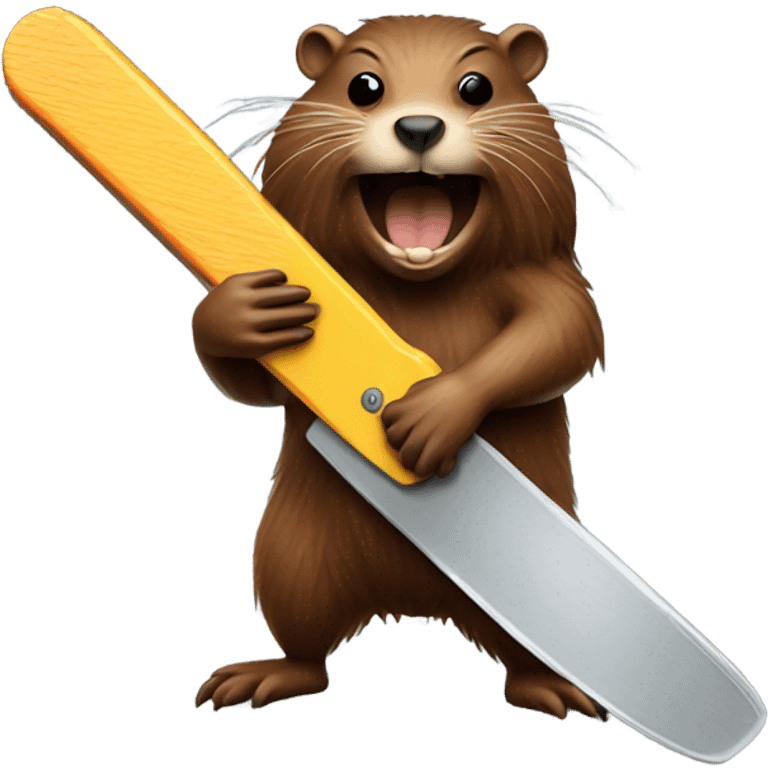 Beaver with dreadlocks holding chainsaw  emoji