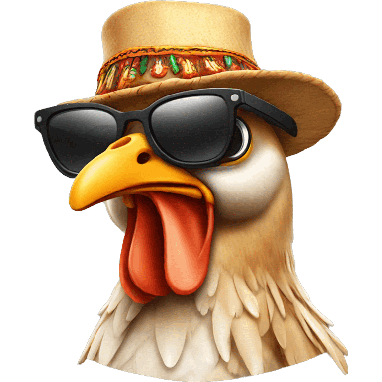 Cooking whole chicken with sunglasses and indian hat from Friends emoji