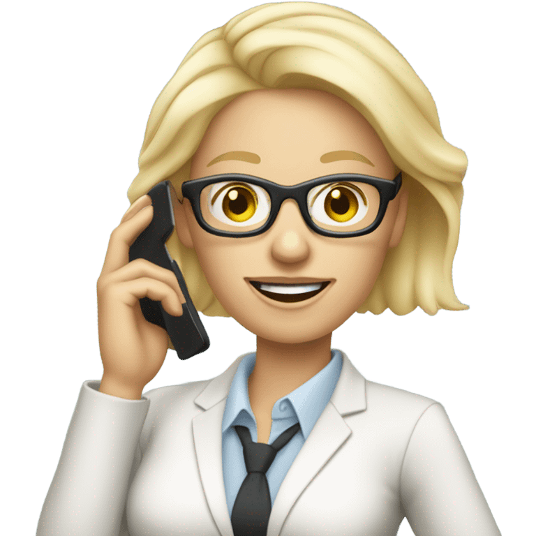 Blonde pale businesswoman wearing glasses talking on her cell phone emoji