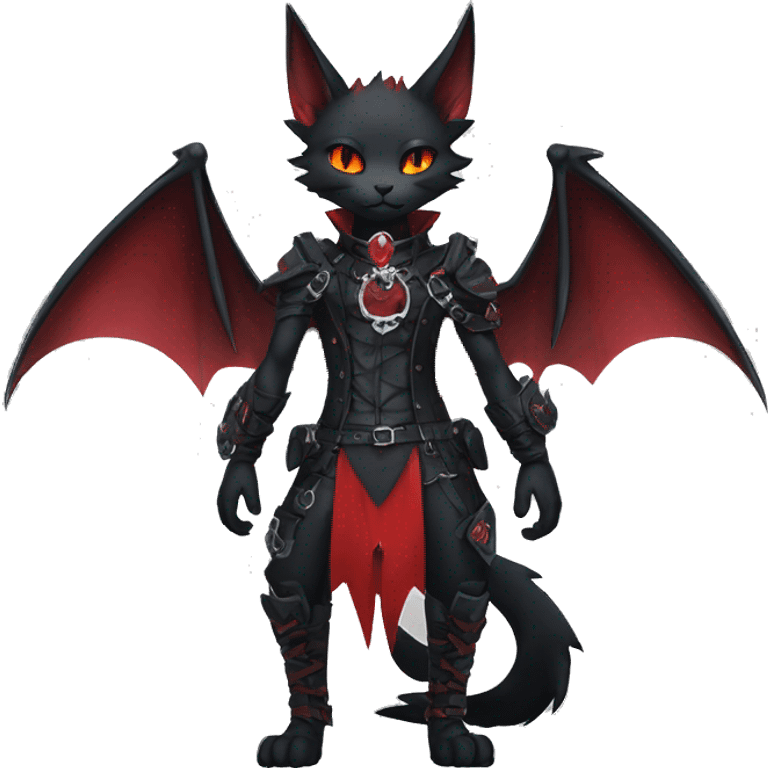 cool edgy black punk red ethereal fantasy nargacuga-bat-cat-Fakemon collar harness full body emoji