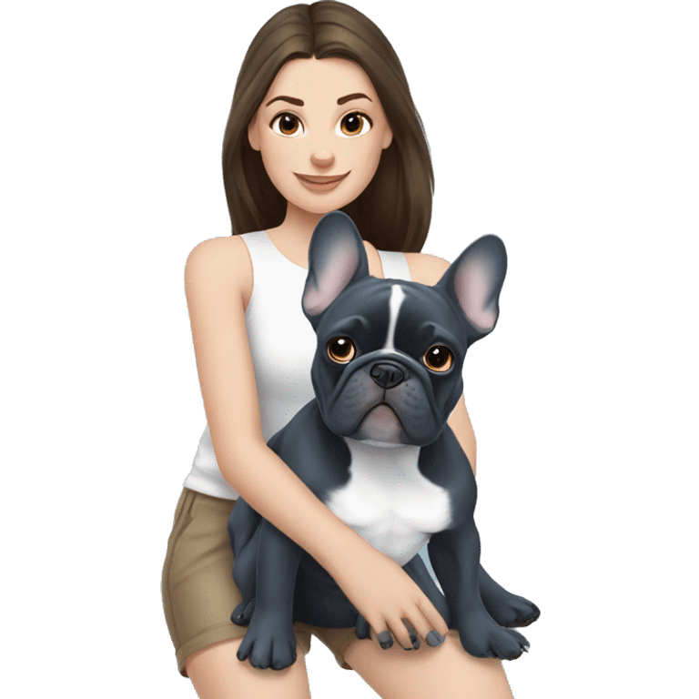 Blue french bulldog with brunette girl emoji