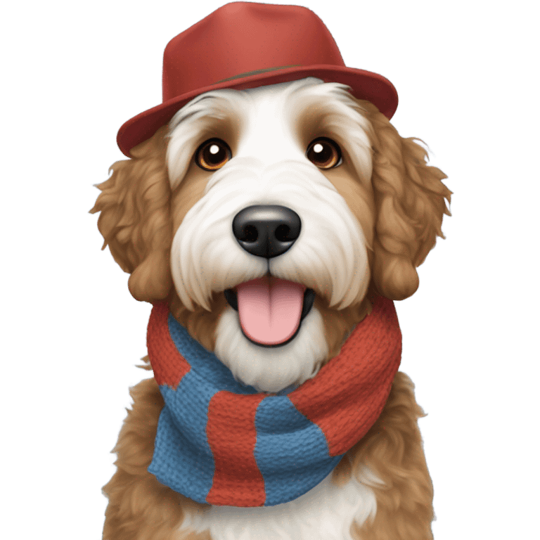 Bernedoodle with tennessee smokies hat and scarf emoji