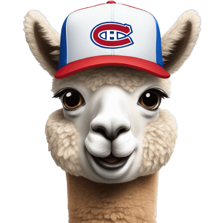 Alpaca wearing a Montreal canadiens hat emoji